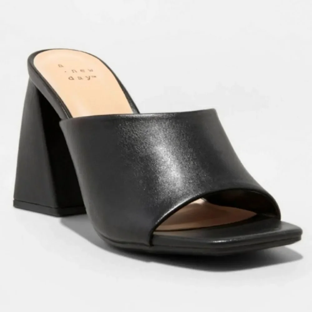 Women's black Memory Foam Open Toe 4inch block heels